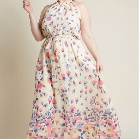 MODCLOTH Illuminated Elegance Chiffon Floral Maxi Dress, Size Small - Picture 4 of 8